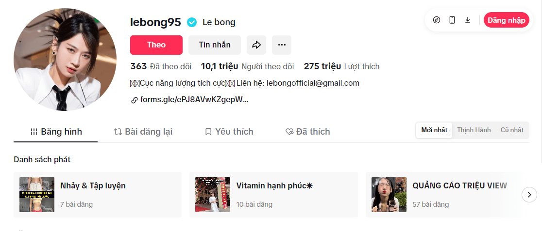 Trang cá nhân triệu follower của TikToker Lê Bống